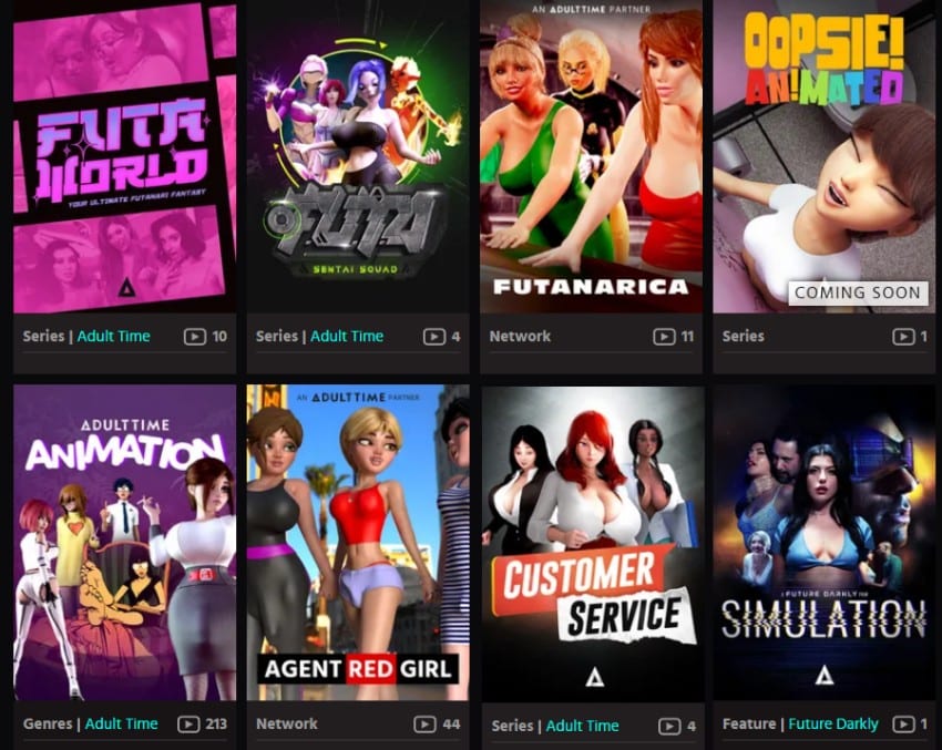 inside adult time memers area showing animation porn channels